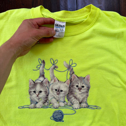 Cats XL Highlighter Vintage T Shirt Y2K Gildan Cute Animals Love Hipster Yarn