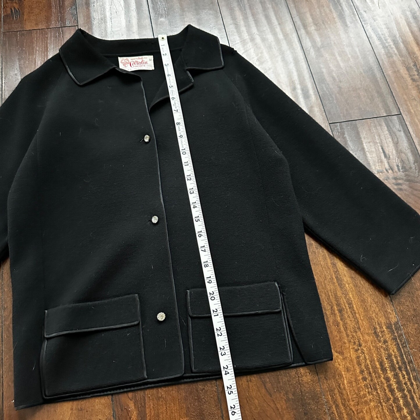 1960’s VTG Wool Cardigan Coltalia Imports Black Women’s Rockabilly 60s Skirt