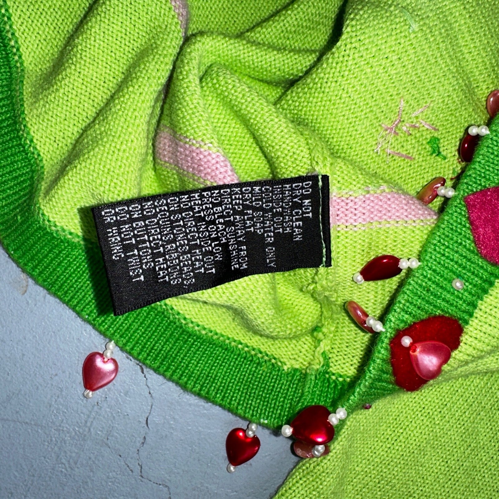 Michael Simon VTG 2000 Dragonfly Hearts Cardigan Sweater Green Valentines Day