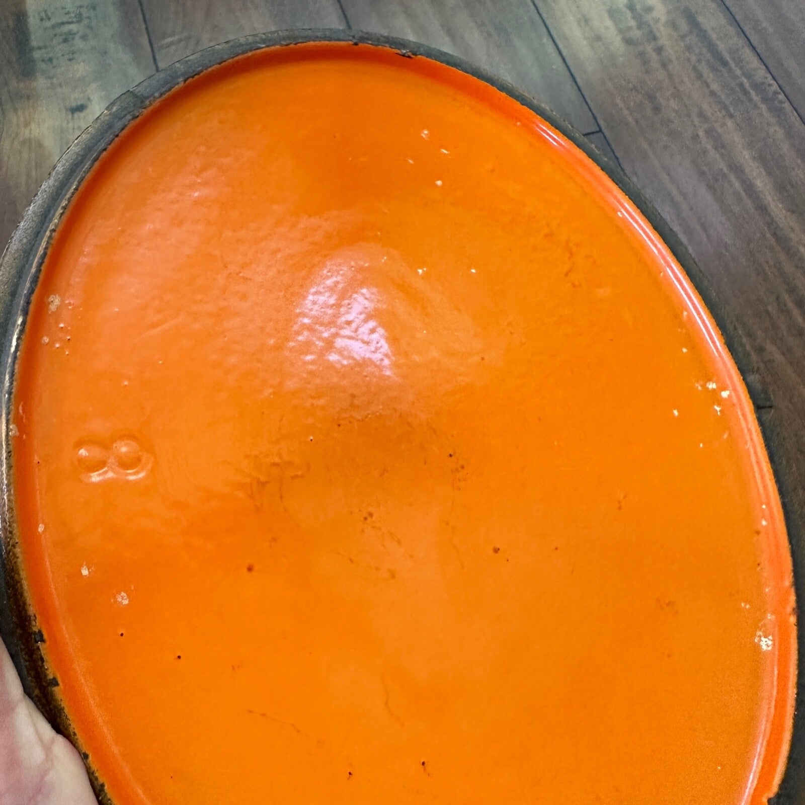 Le Creuset #B Oval Dutch Oven Lid Only France Enamel Pot Orange Flame VTG 1960s