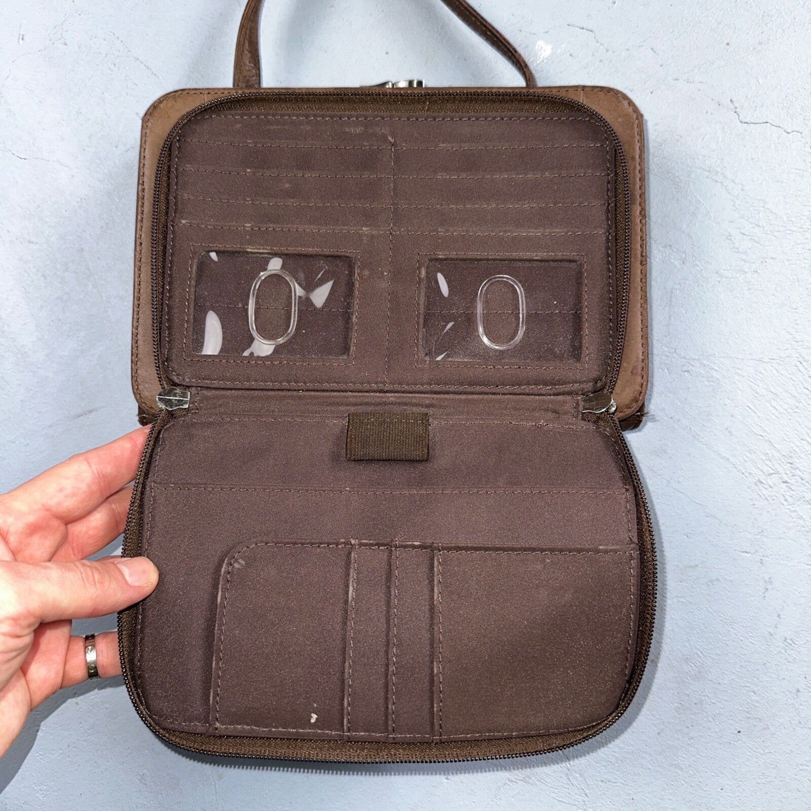 Vintage Fossil Y2K 2000 90's Brown Leather Satchel Shoulder Bag Purse