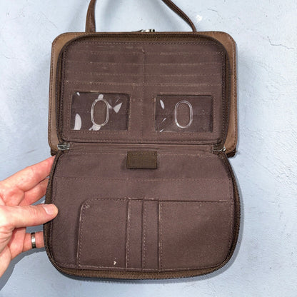 Vintage Fossil Y2K 2000 90's Brown Leather Satchel Shoulder Bag Purse