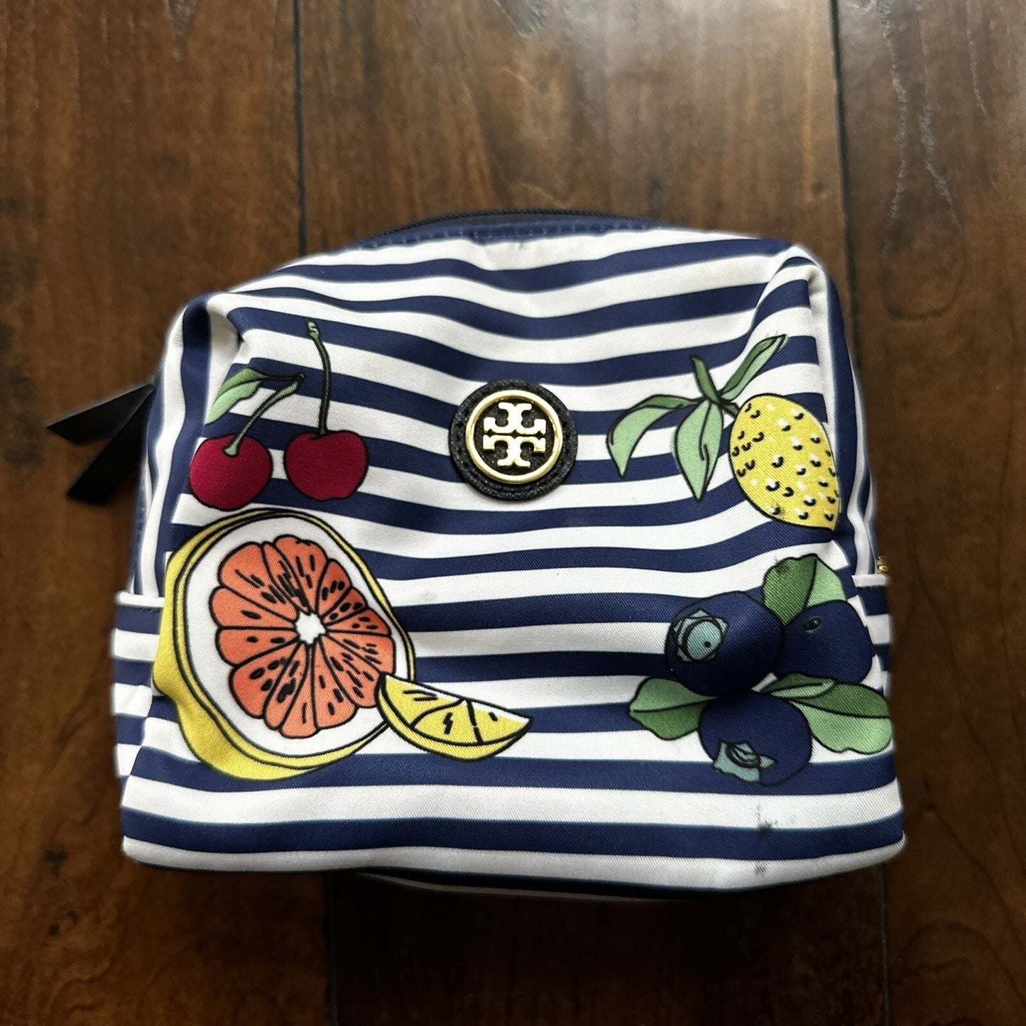 Tory Burch Printed Nylon Cosmetic Case Blue Fruits Wild Cute Print Berries