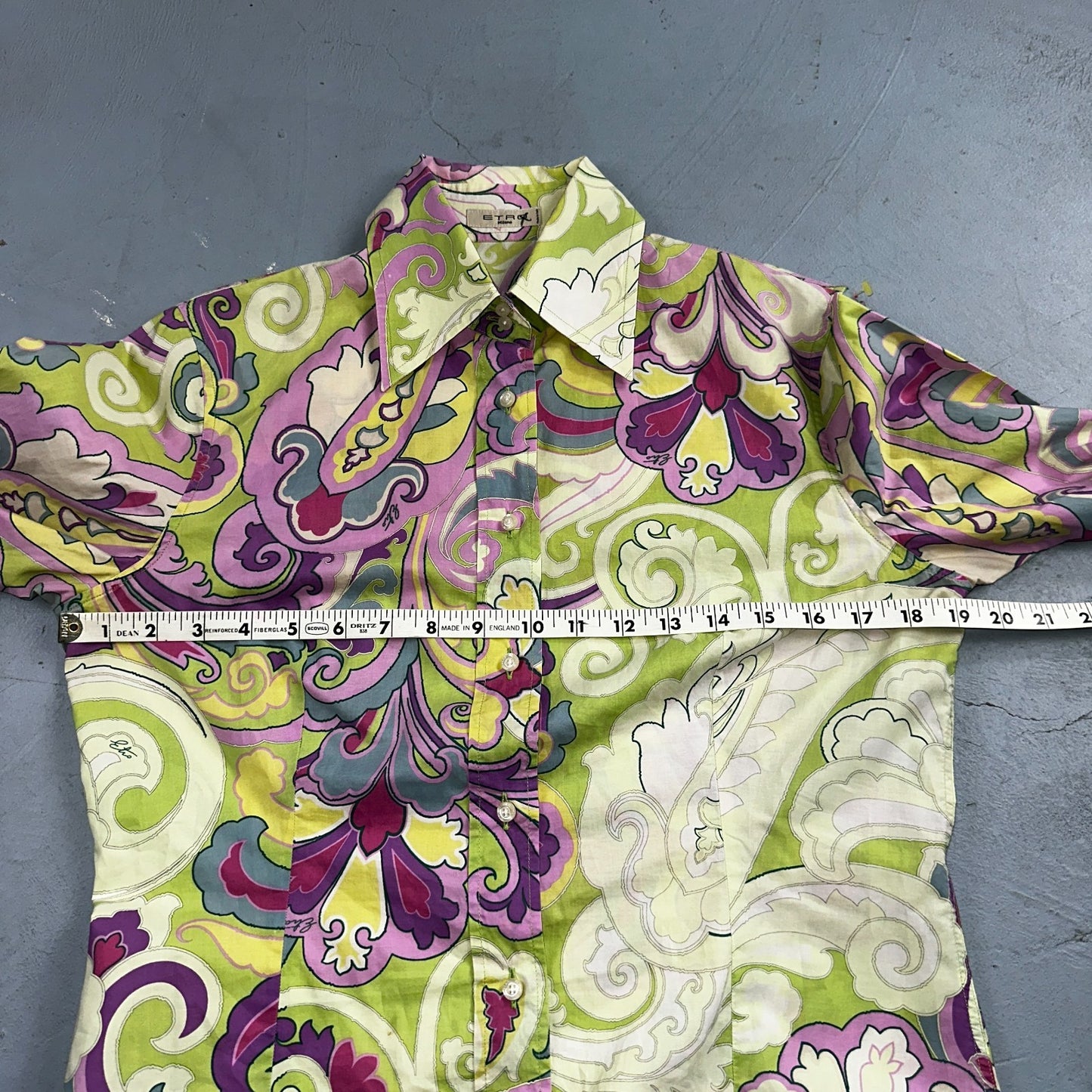 Etro Milano Vintage 70s Psychedelic Paisley Shirt Italy Cotton 44 Bold Print W