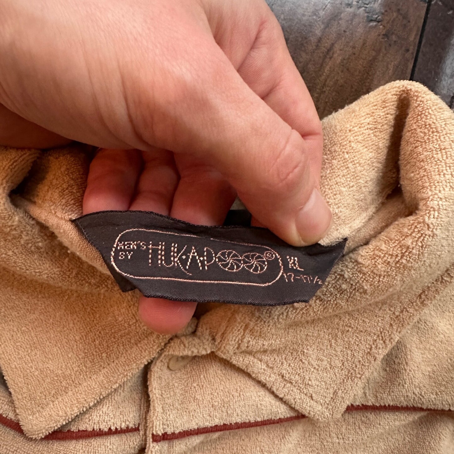 VTG Mens HUK-A-POO 70s Terry Cloth Knit Polo Shirt Rockabilly XL 1970s Cotton