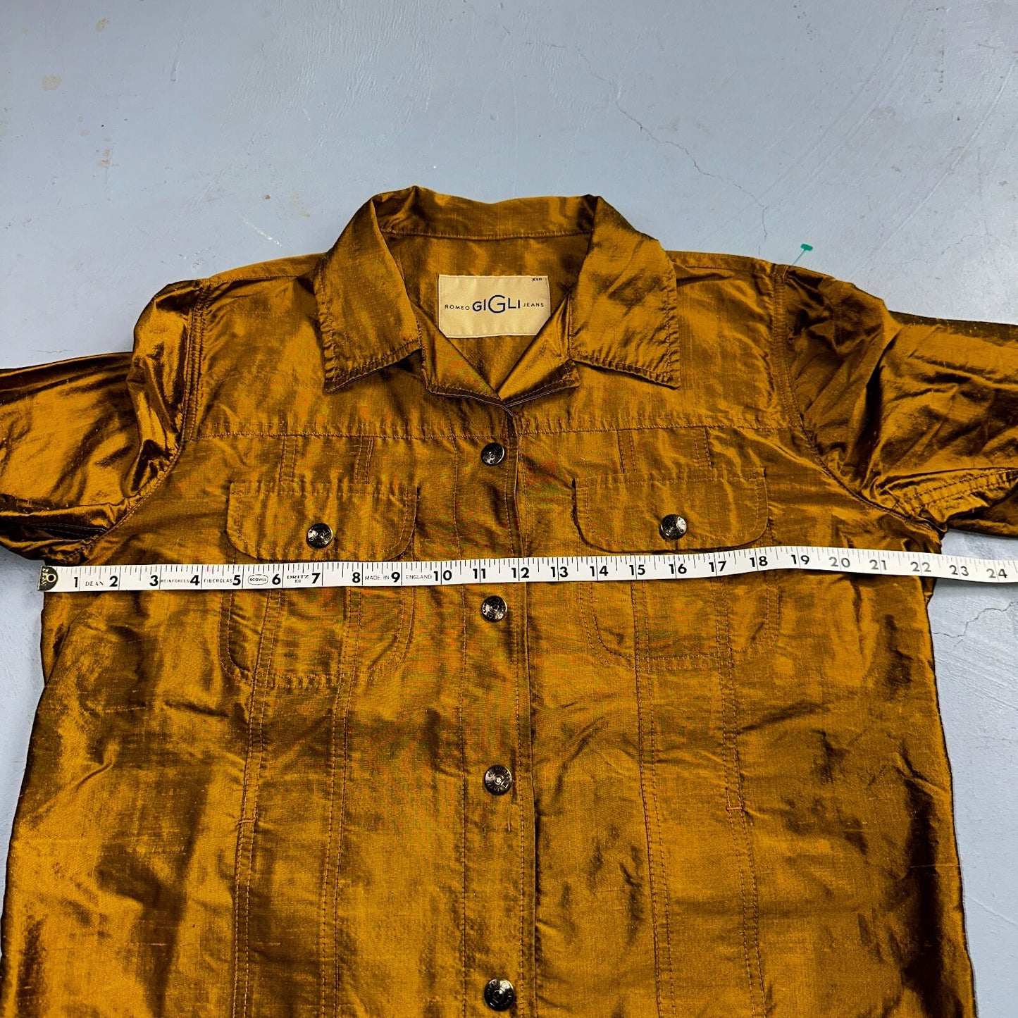Romeo Gigli Yellow Gold Silk Button Jacket Shirt Blouse VTG Size 42 Italy RARE