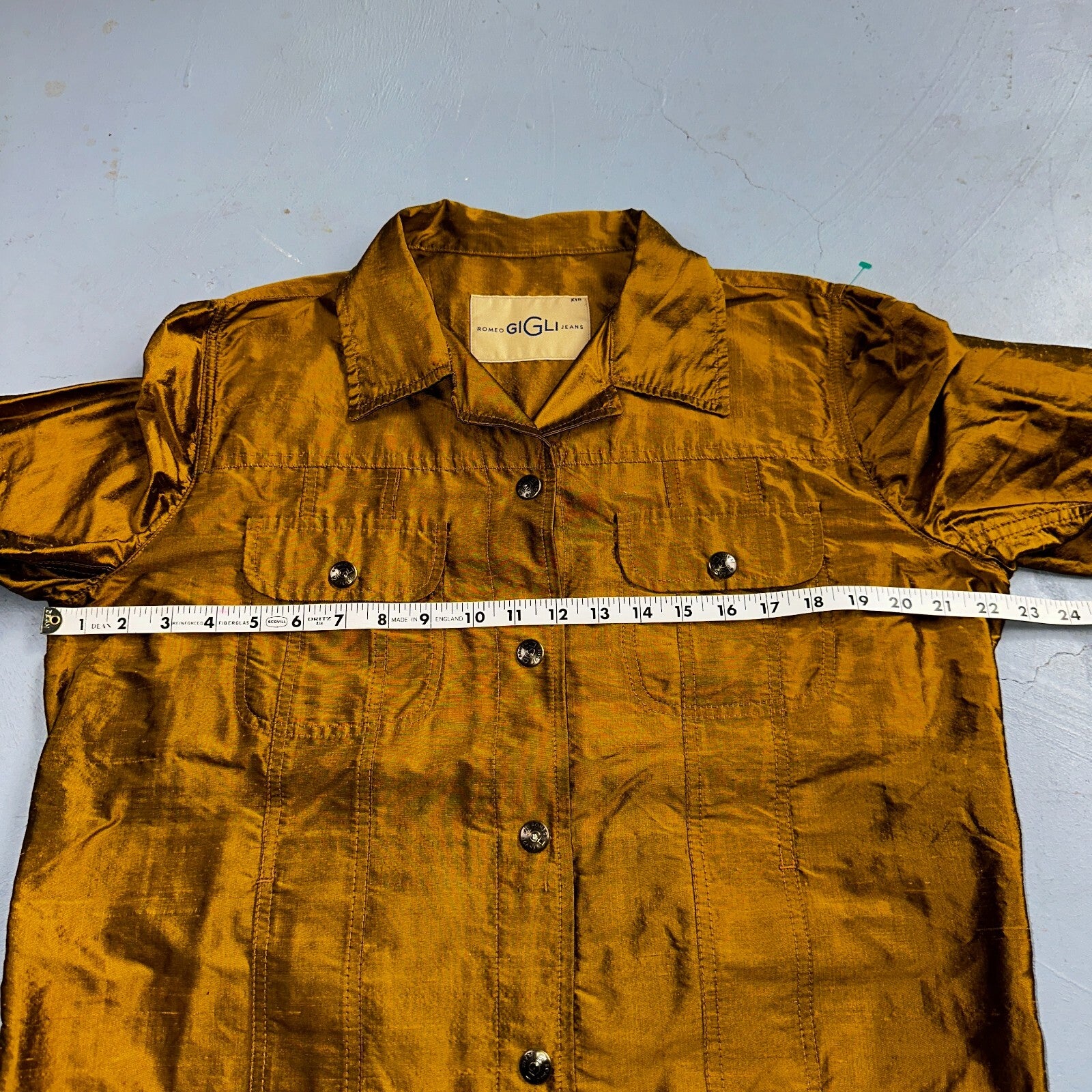 Romeo Gigli Yellow Gold Silk Button Jacket Shirt Blouse VTG Size 42 Italy RARE