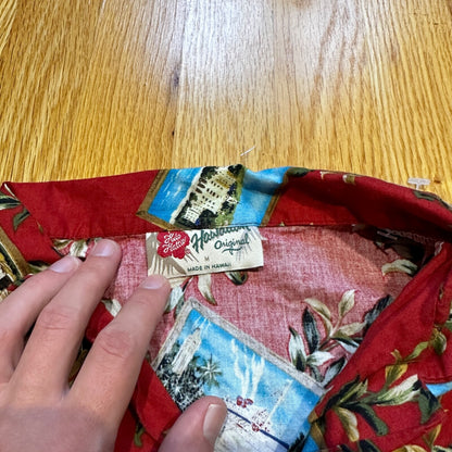 VTG Hilo Hattie Hawaiian Original Shirt Mens M Palms Tropical Floral Hawaii USA