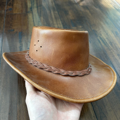 Vtg 1980s Leather Hat Suede Australia Hippy Suede Leather HAT Mens 20 Inch 80s