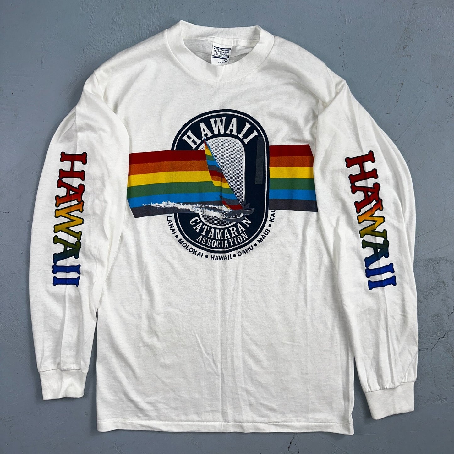 Hawaii 1980s Rainbow VTG T Shirt Catamarn Hawaiian 80s Sailing Ocean Surf M