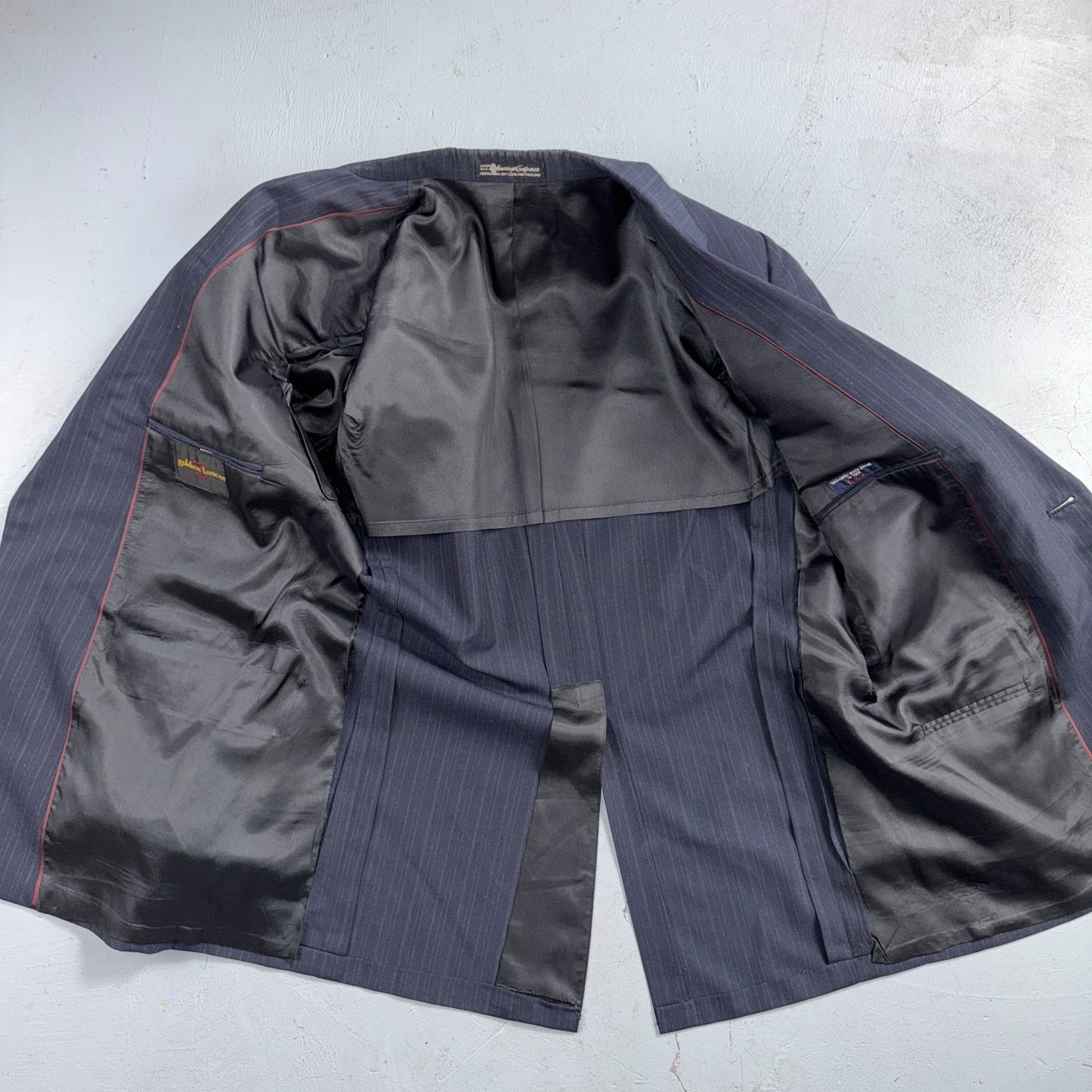 VTG Mens 2 PC Suit 42 Jacket Coat Pants Blue Striped USA Golden Lancer 80s Wool