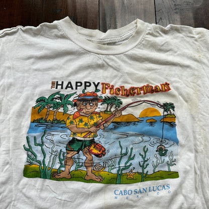 Happy Fisherman Funny Joke Humor Adult Vintage T Shirt Y2K Cabo San Lucas Suck