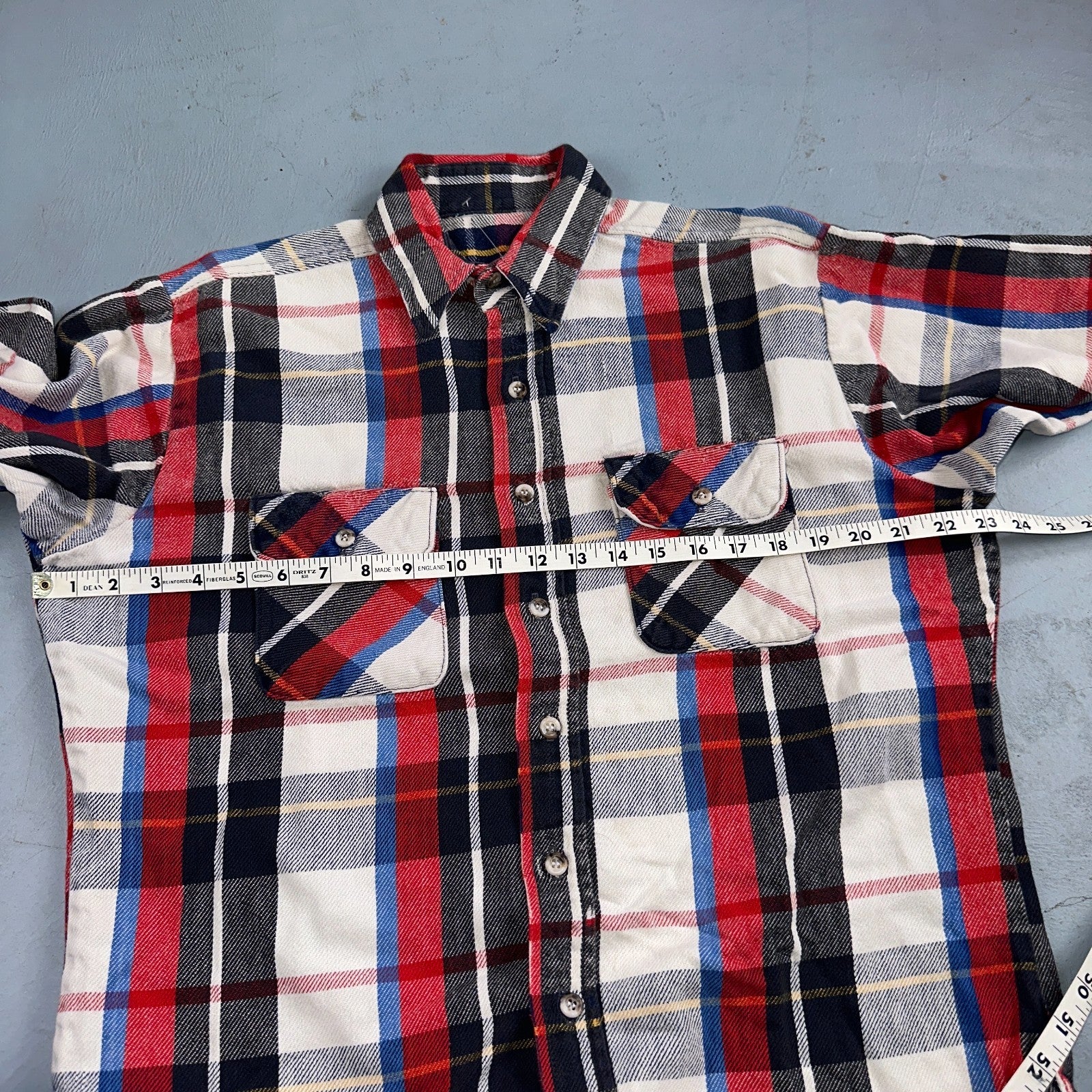 Vintage Five Brother Shirt Mens L Plaid Flannel Made in Black Red 1970s 70s