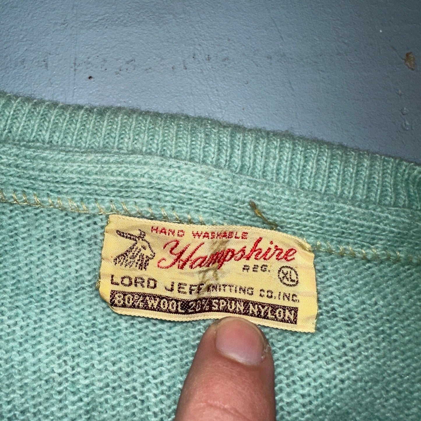 Lord Jeff Hampshire VTG 50s Knit XL Teal Green 1950s 60s Rockabilly Wool