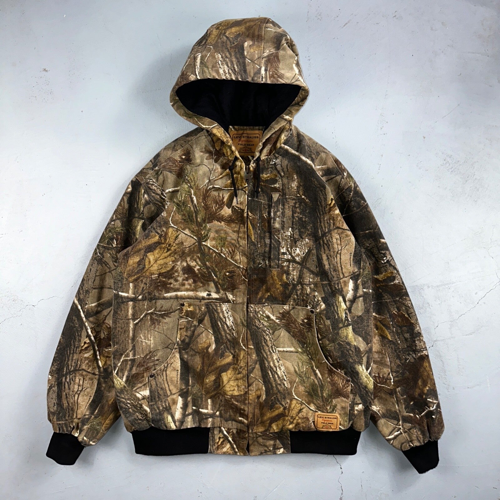 Levi Strauss Signature Field Gear Jacket Mens L Camo Hooded Realtree Lined Coat
