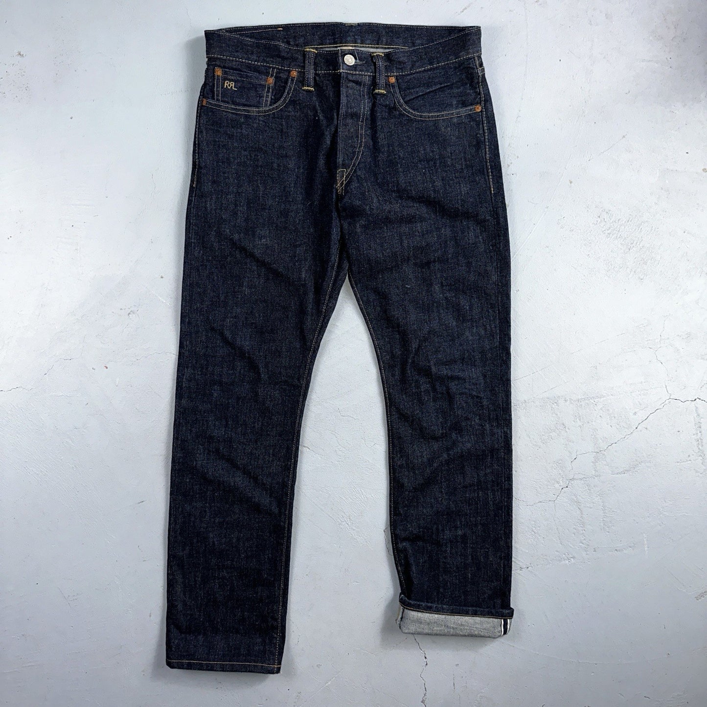 Double RL RRL Men’s Blue Denim Selvedge Jeans Slim Redline USA 31x32 Dark!