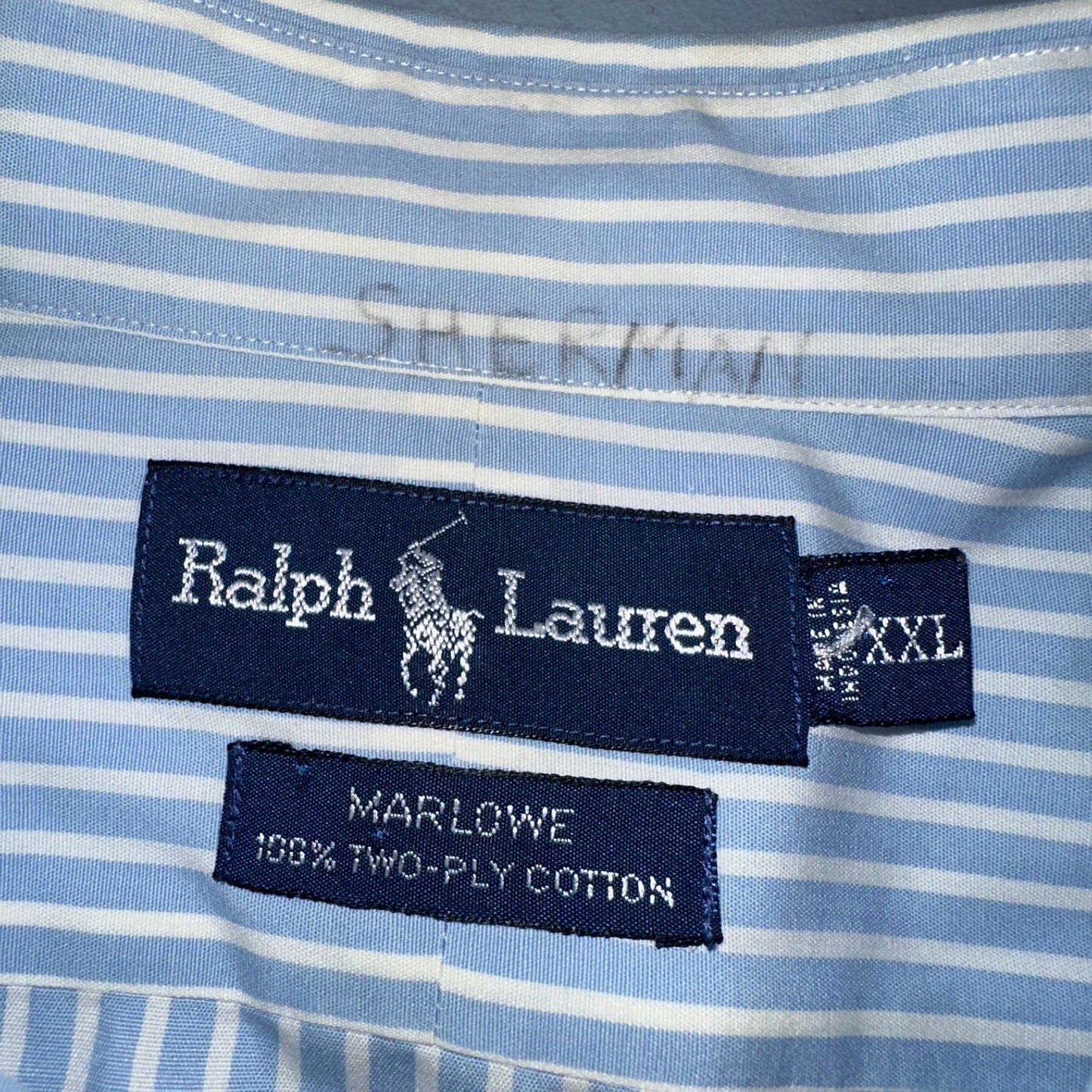 Ralph Lauren Button Down Shirt Mens 2XL Blue White Striped Marlowe Long Sleeve