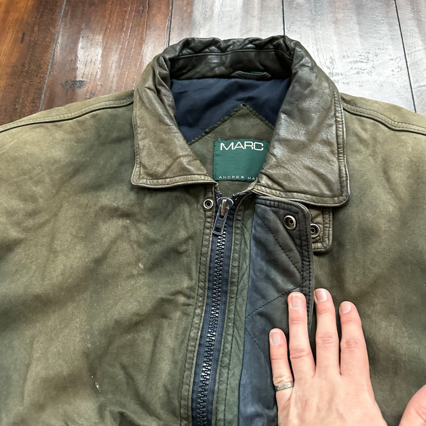 Andrew Marc NEW YORK Mens Suede Leather Coat Jacket Boxy Vintage Y2K 90s A2