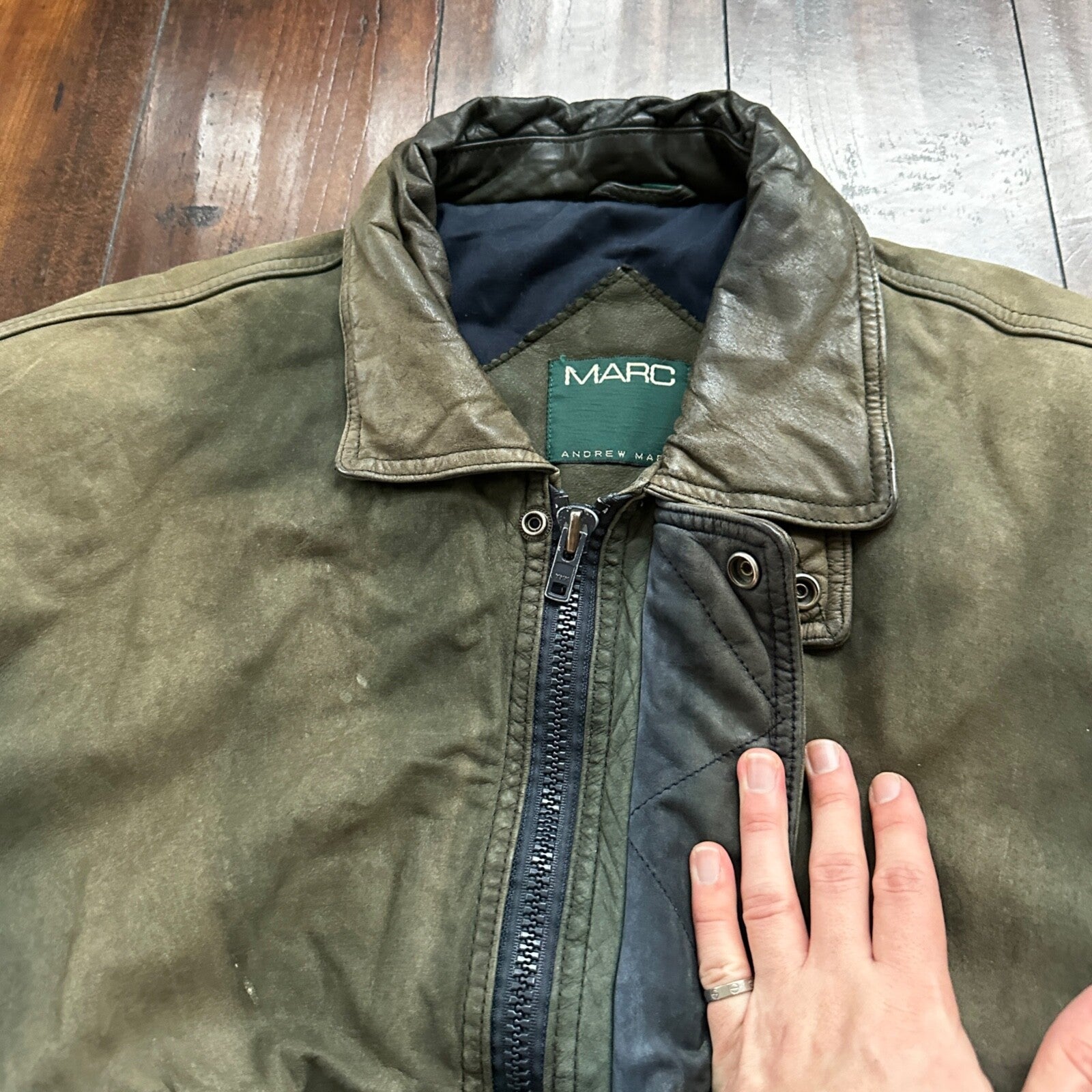 Andrew Marc NEW YORK Mens Suede Leather Coat Jacket Boxy Vintage Y2K 90s A2