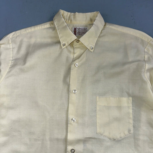 Vintage Penneys Towncraft Shirt Men 16 Penn Prest Yellow White Stripe 60s 1960s