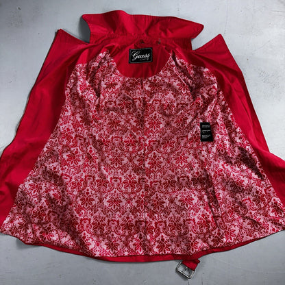 GUESS Pink Belted Peacoat Wmn Sz XS VTG Button Detail Zipper Trench Cute