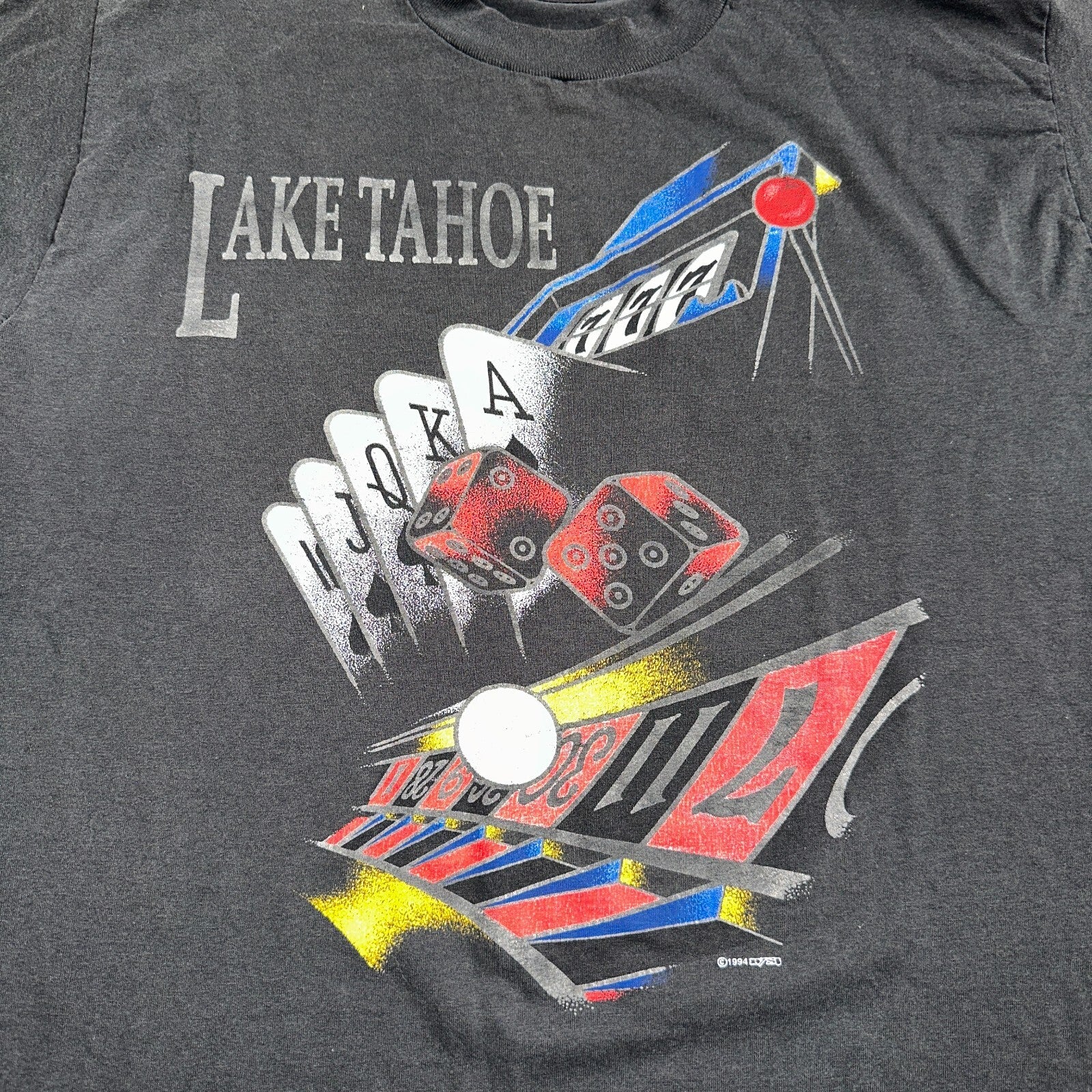 Lake Tahoe Casino Gambling VTG T Shirt Blackjack Cards Poker 1994 Faded 90s