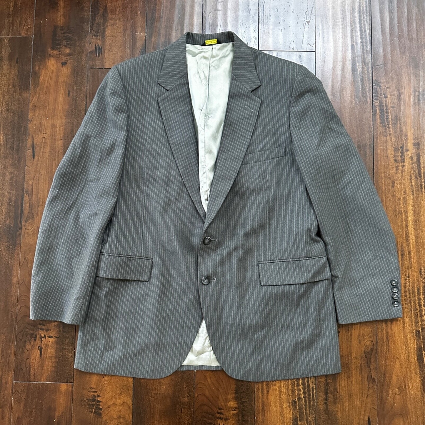 Vtg USA Eagles Pinstripe Mens Gray Wool 3 Pc Suit 42 Vest 33x30 1980s Vest