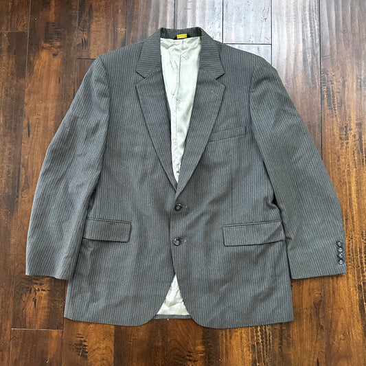 Vtg USA Eagles Pinstripe Mens Gray Wool 3 Pc Suit 42 Vest 33x30 1980s Vest