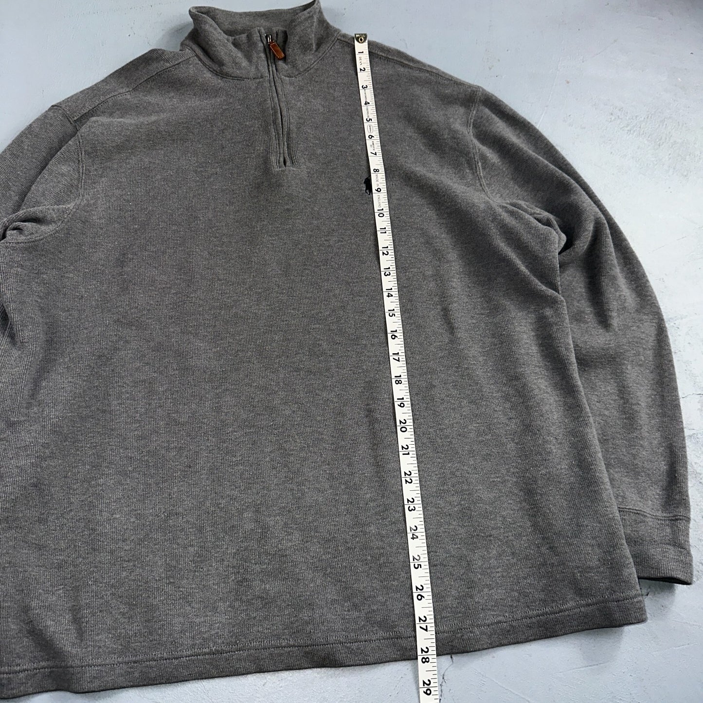 Polo Ralph Lauren Sweater Mens Large Gray Heather 1/4 Zip Mock Neck Pony VTG