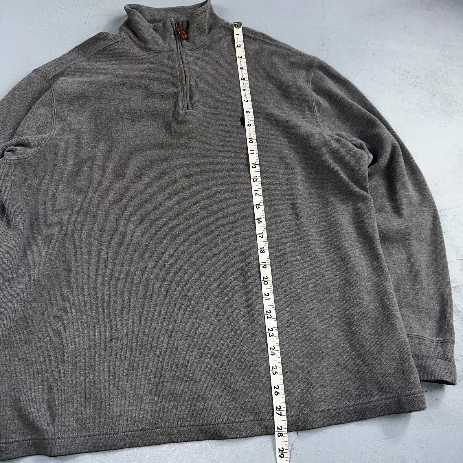 Polo Ralph Lauren Sweater Mens Large Gray Heather 1/4 Zip Mock Neck Pony VTG