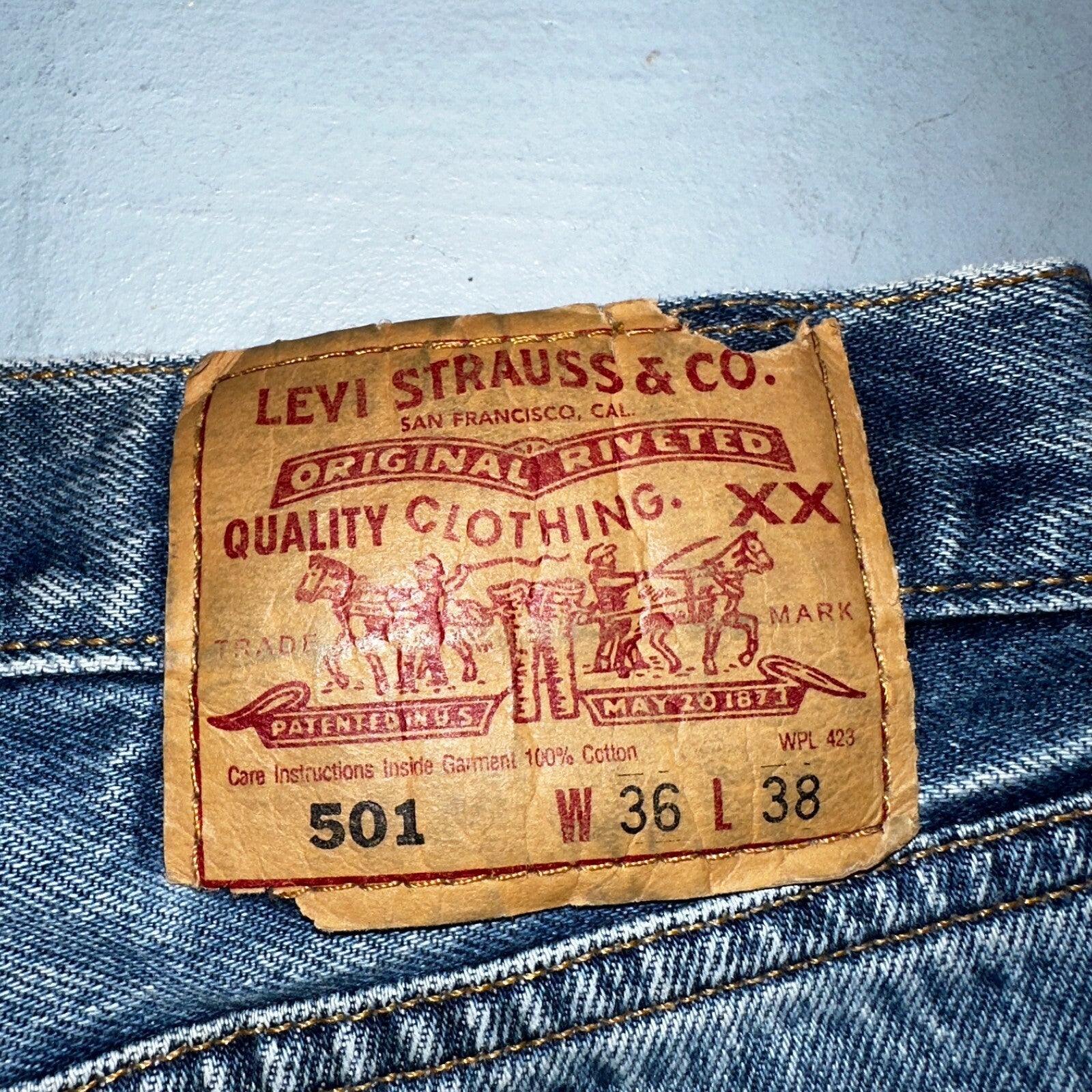 Levis 501 Vintage 90s XX Straight Leg Jeans Y2K Blue Med Wash 36x38 Act 34x33