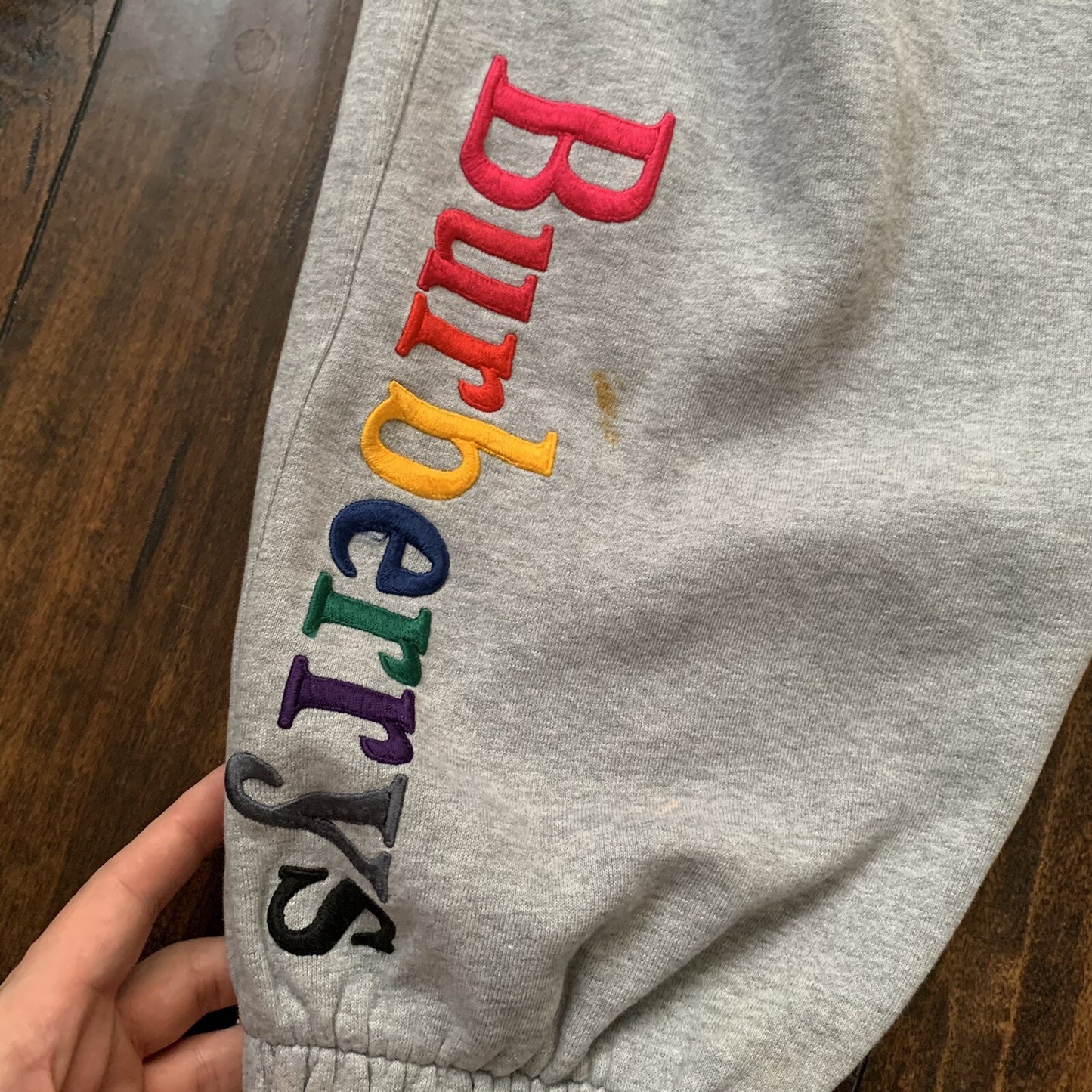 Burberry Rainbow Embroidered Logo Cotton Sweatpants Gray Medium 100% Authentic