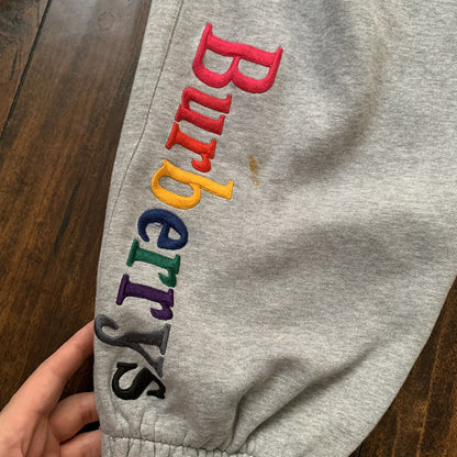 Burberry Rainbow Embroidered Logo Cotton Sweatpants Gray Medium 100% Authentic