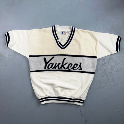 VTG NWT 90s New York Yankees Cliff Engle Knit White Baseball Sweater Mens XL USA