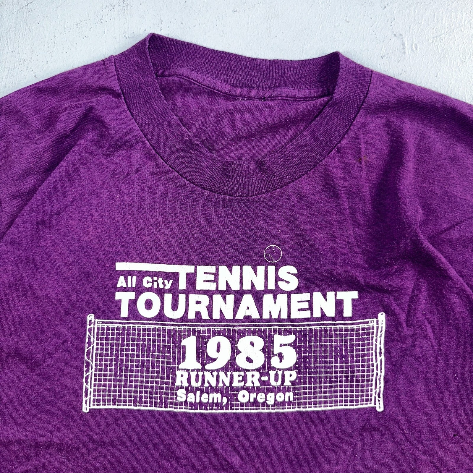 Tennis Tournament Salem Oregon 1985 VTG T Shirt 80s Purple PDX Single Stitch