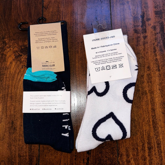 NEW Sock Club Custom Socks Lot of 2 NEW Funny 2 Pair Cotton, Fun Cute Love