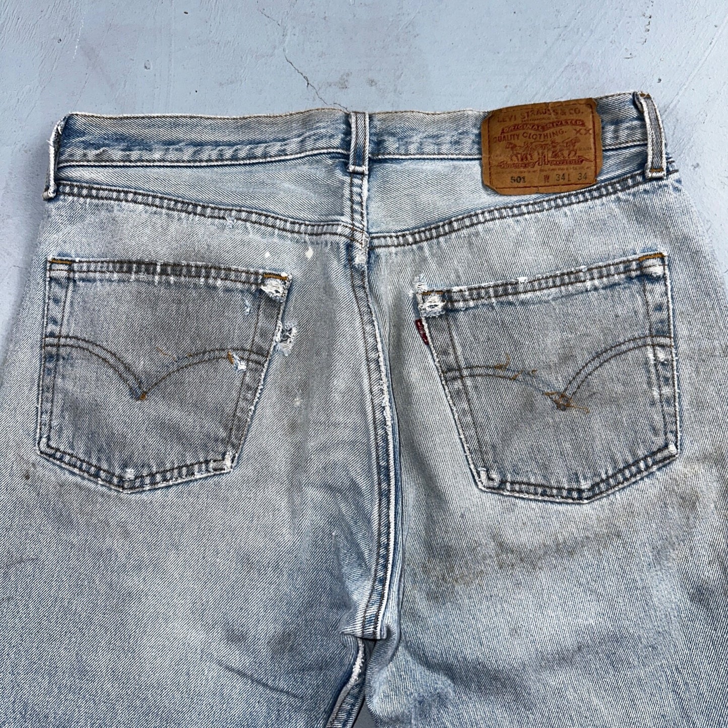 Levis 501 Vintage 90s USA XX Straight Leg Jeans Blue Thrashed 34x34 Act 33x32