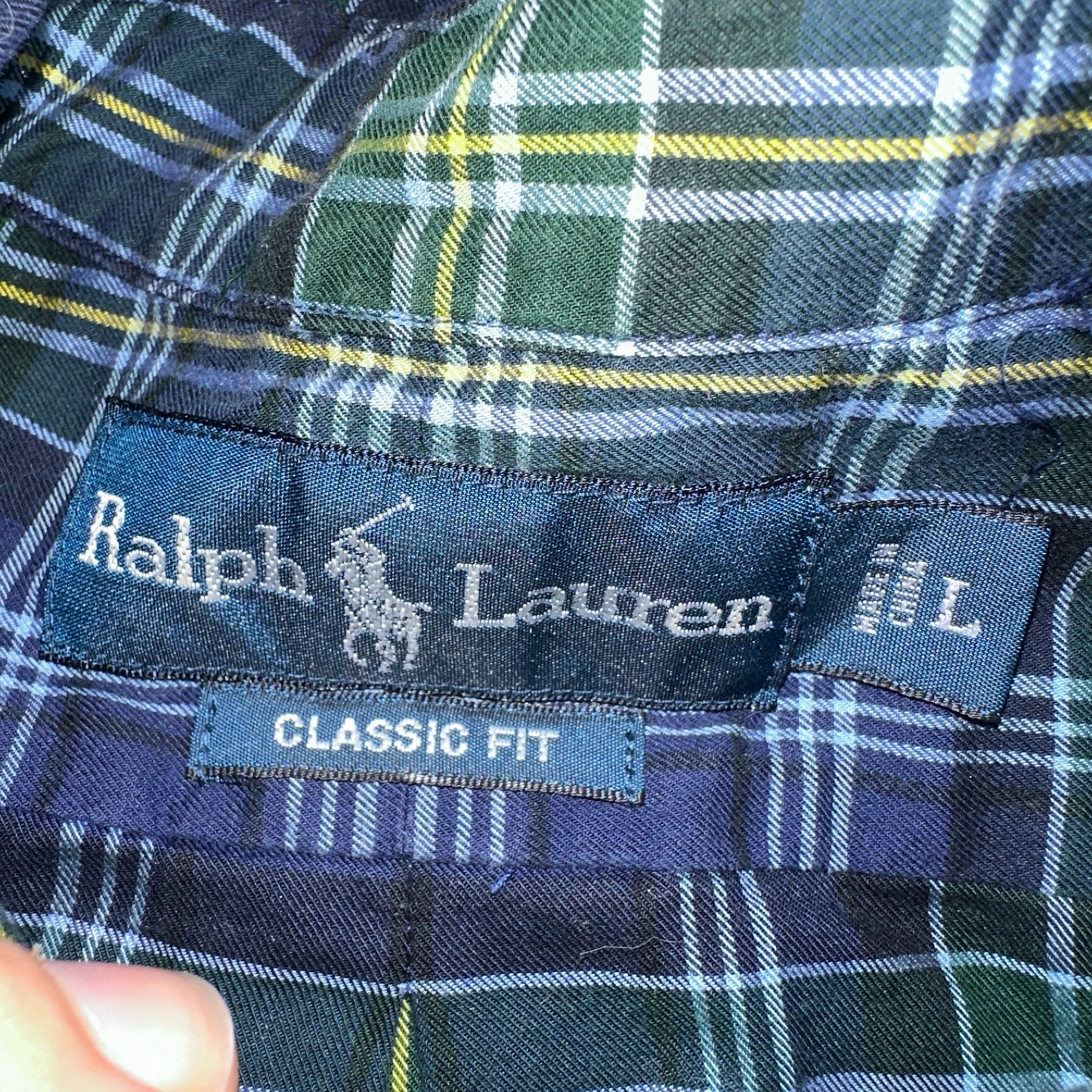 Ralph Lauren Button Up Shirt Men’s Large L Blue Green Yellow Plaid Long Sleeves