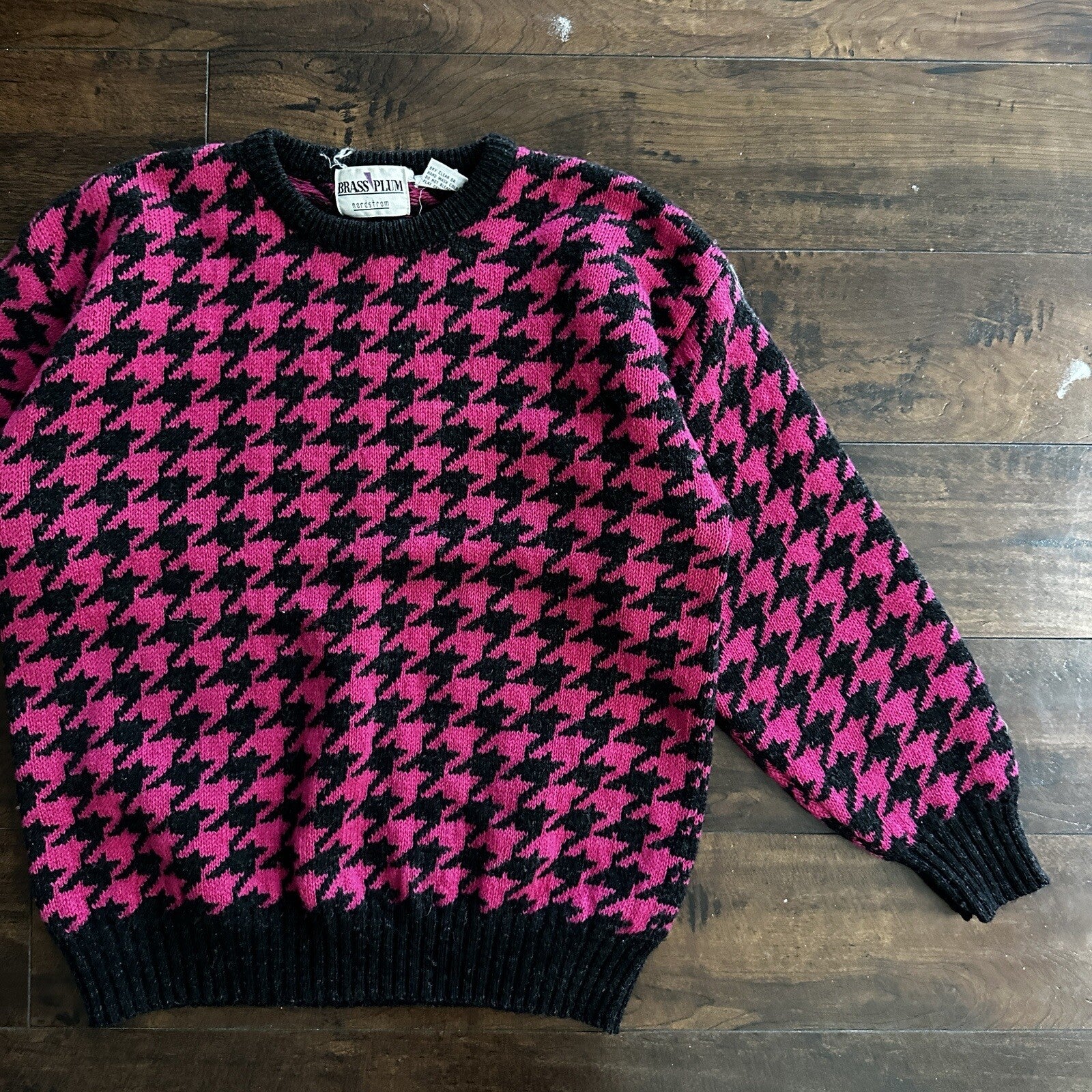 Nordstrom Vtg Brass Plum Womens Shetland Wool Aztec Knit Sweater Rockabilly 80s