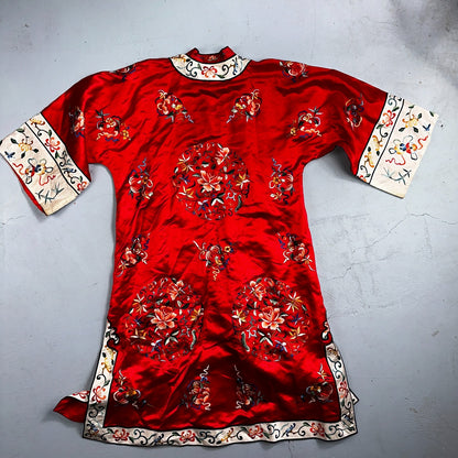 VTG Chinese Silk Cloth Dynasty Palace Red Dragon Robe Kimono Bai Hua Embroidery