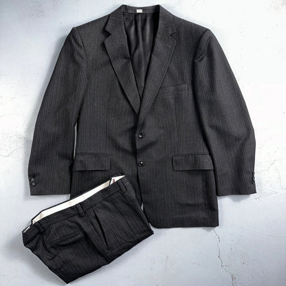 VTG Botany 500 Couture 42 USA MADE 2Pc Black/Gray Pinstriped Wool Suit