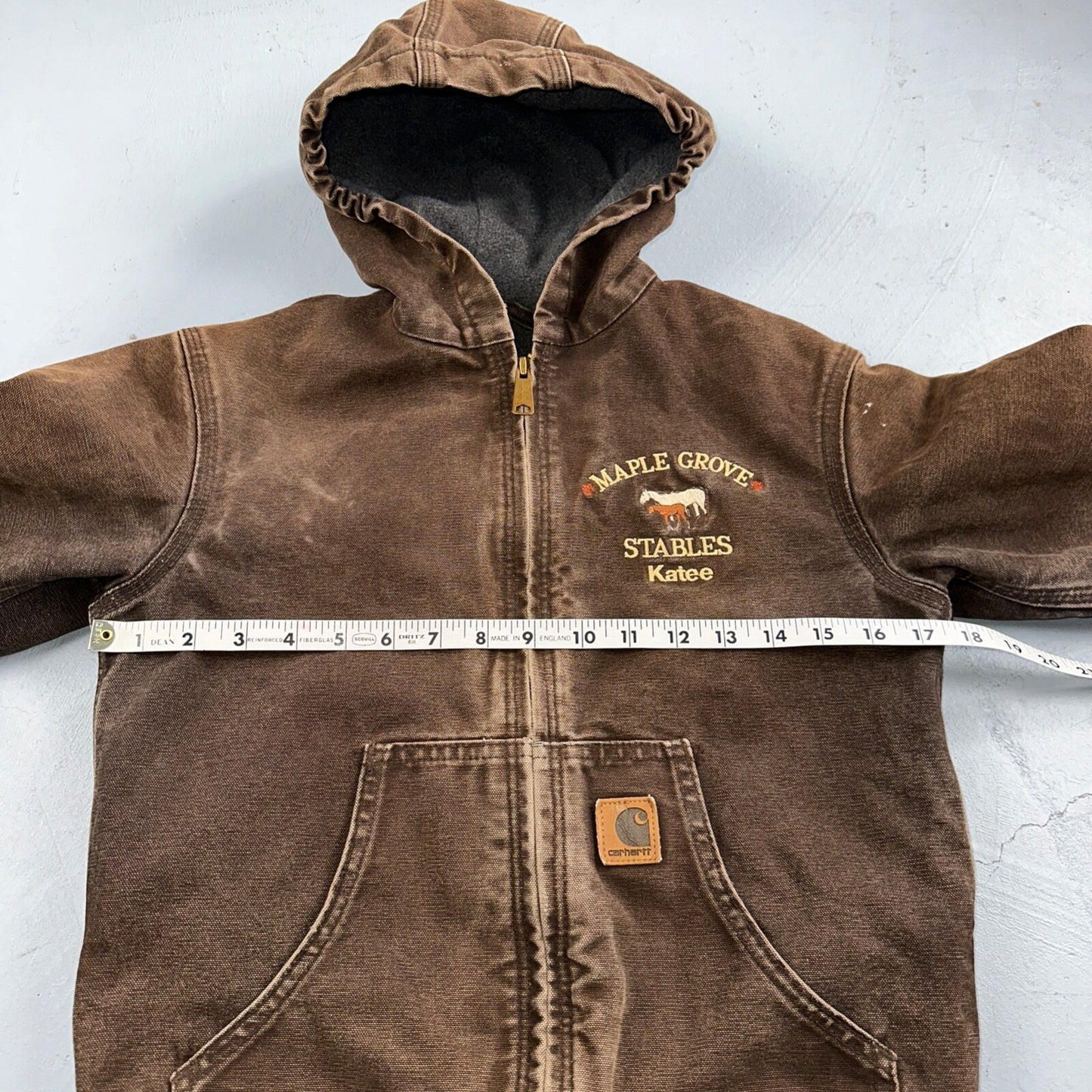 Carhartt Canvas Coat Bomber Jacket Workwear Hood Small Youth Boys Kids Detroit