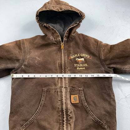 Carhartt Canvas Coat Bomber Jacket Workwear Hood Small Youth Boys Kids Detroit