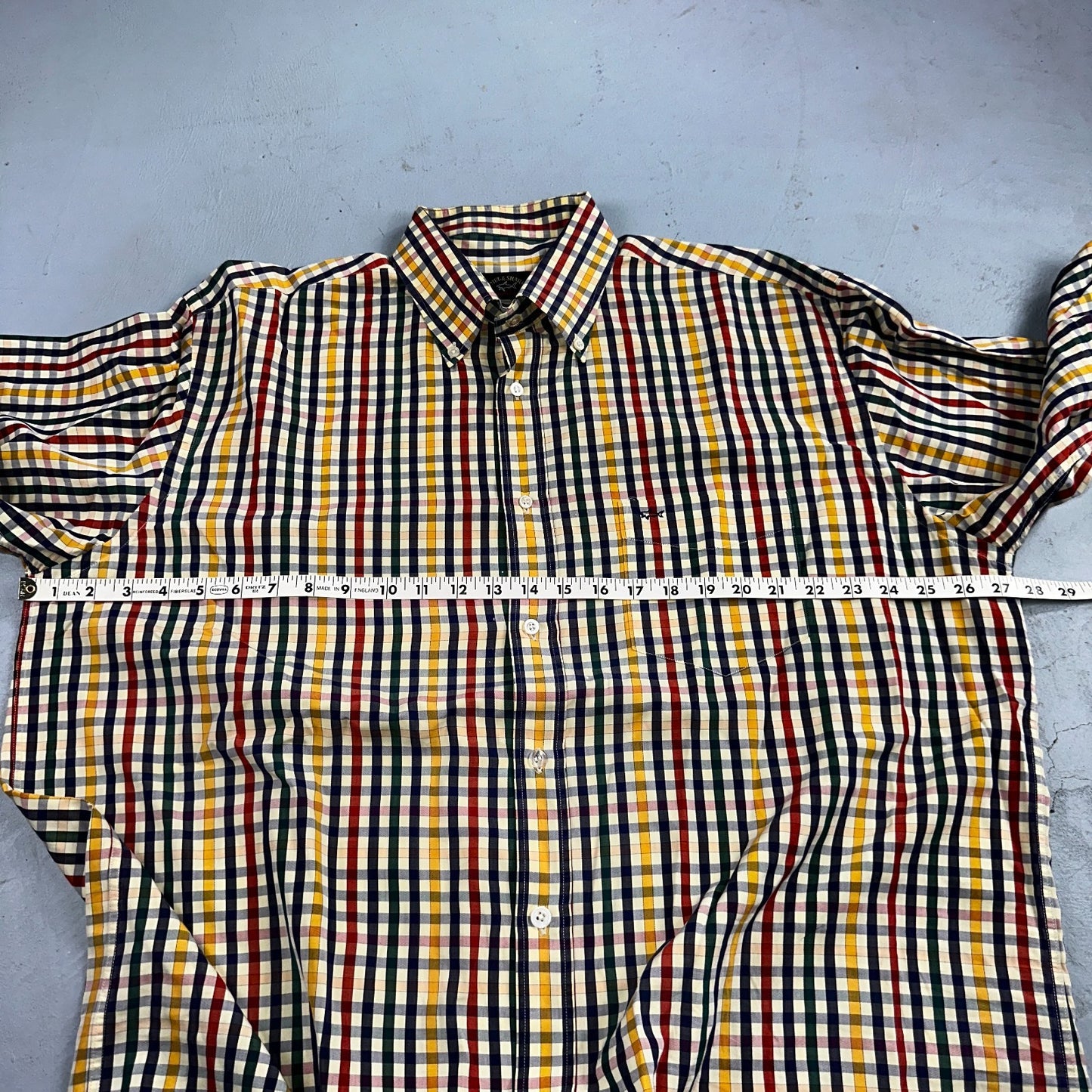 Paul & Shark Shirt Men's 46 Button Down Long Sleeve Gingham Check Italy Tricolor