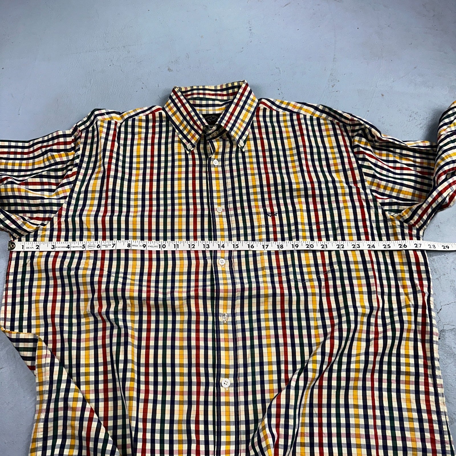 Paul & Shark Shirt Men's 46 Button Down Long Sleeve Gingham Check Italy Tricolor