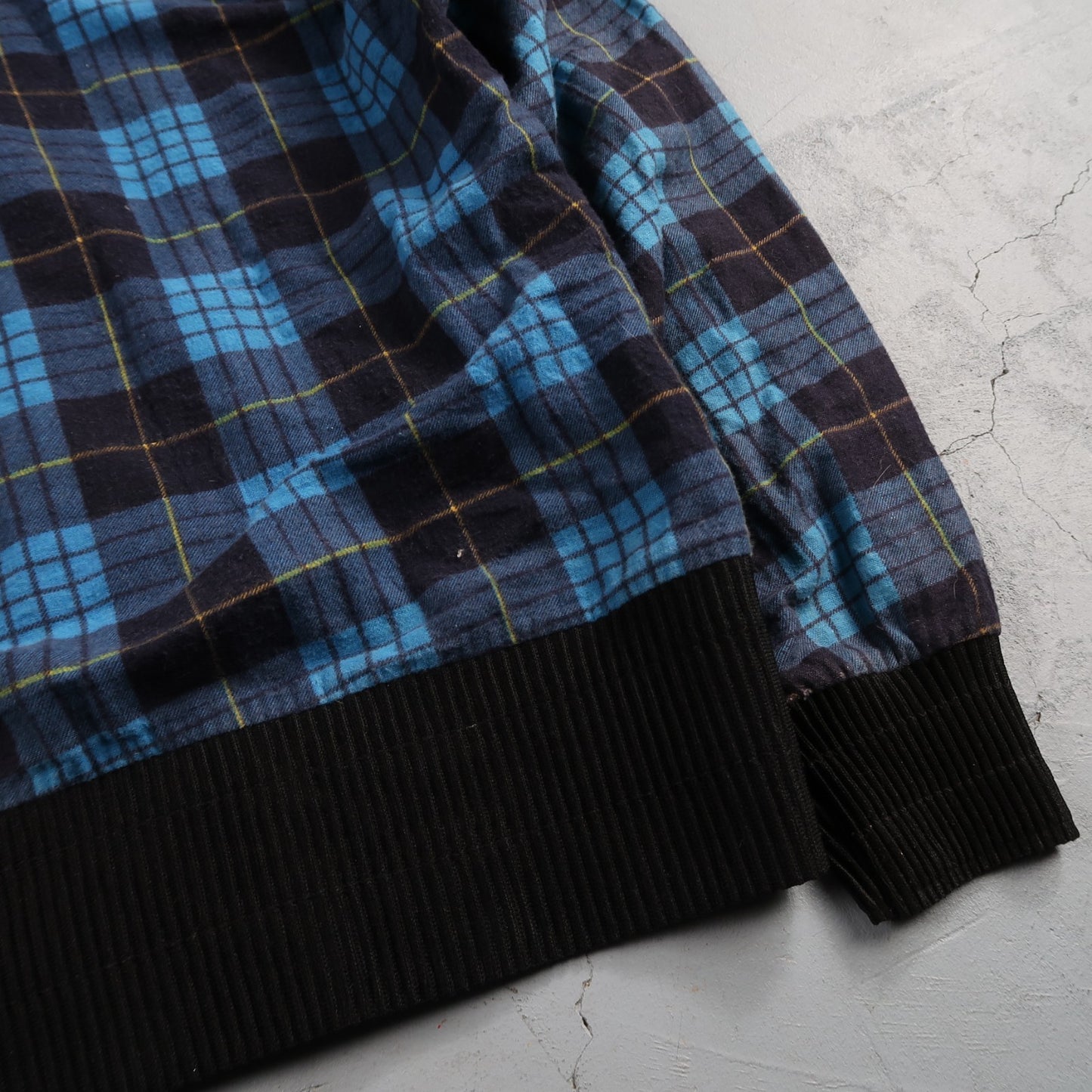 VTG 1970s Men's L Blue Flannel Shirt Black Ribbed Ricky Monzini USA Rockabilly