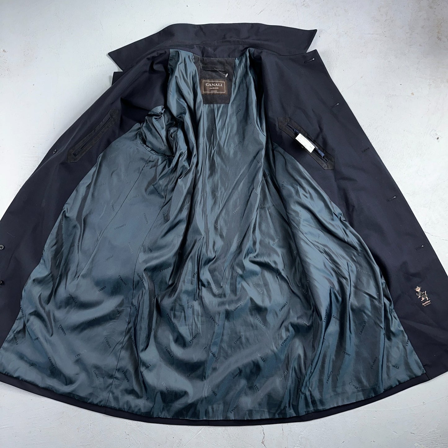 CANALI 1934 Water Repellent Car Coat Navy Rain Protection 54 Italy $2000 Retail