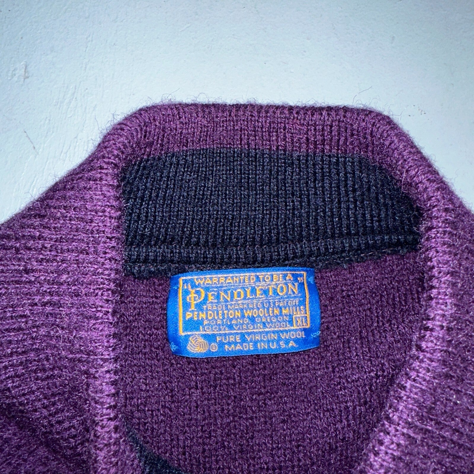 Pendleton 80s Vintage Henry Neck Sweater Elbow Patch Mens Size XL Wool Purple