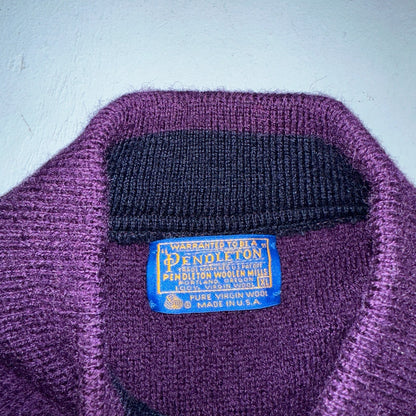 Pendleton 80s Vintage Henry Neck Sweater Elbow Patch Mens Size XL Wool Purple