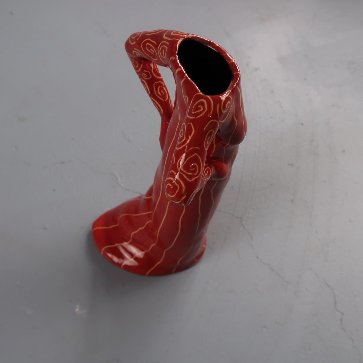 Ceramic Art Pottery Figurative Lady Orange Stripe Dress Vase Signed Terri Cody